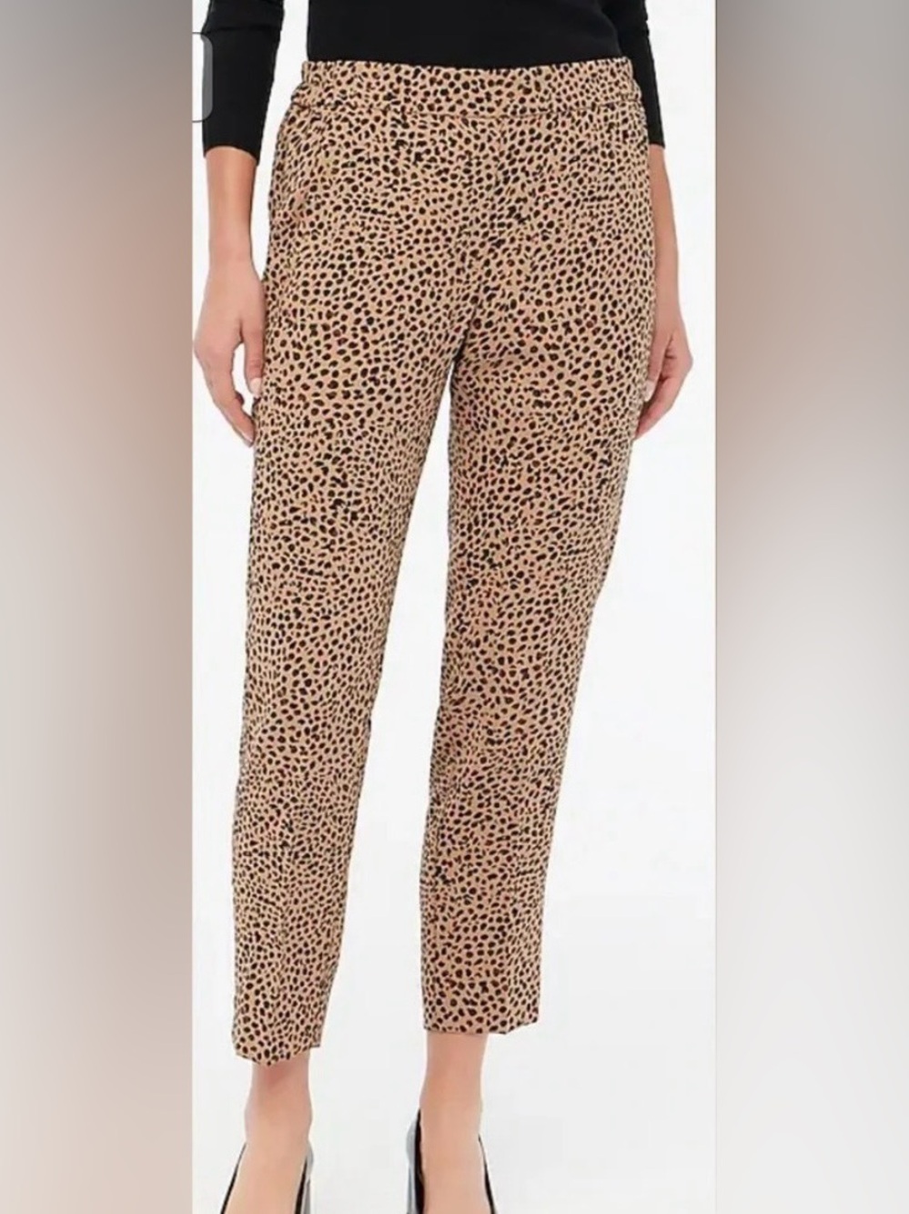 J. Crew Leopard-Print Ankle Jamie Pants in Tan and Black Pull on Elastic Waist